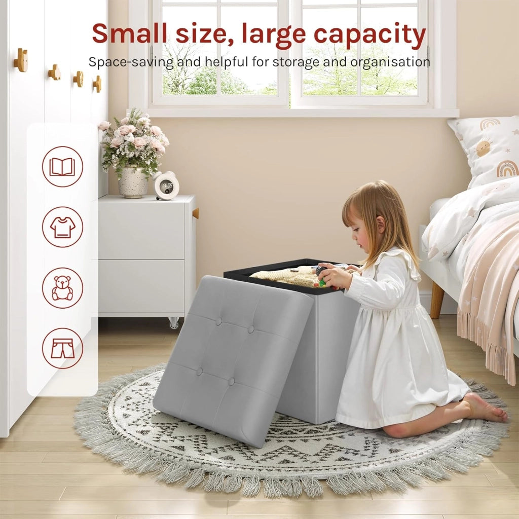 Set di 2 Pouf Pieghevole, Scatola Portaoggetti con Seduta in Velluto, Pouf Contenitore per Soggiorno Camera da Letto Ingresso, Sgabello Ripiegabile,Grigio Chairo