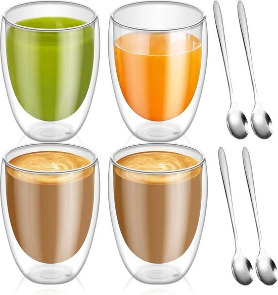 Set di bicchieri per latte macchiato da 4 - bicchieri a parete doppia per cappuccino - 350 ml vetro borosilicato - ideale per tè, caffè e cappuccino freddo