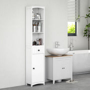 Mobile bagno alto salvaspazio con 1 cassetto, 1 vano chiuso e 3 ripiani, bianco