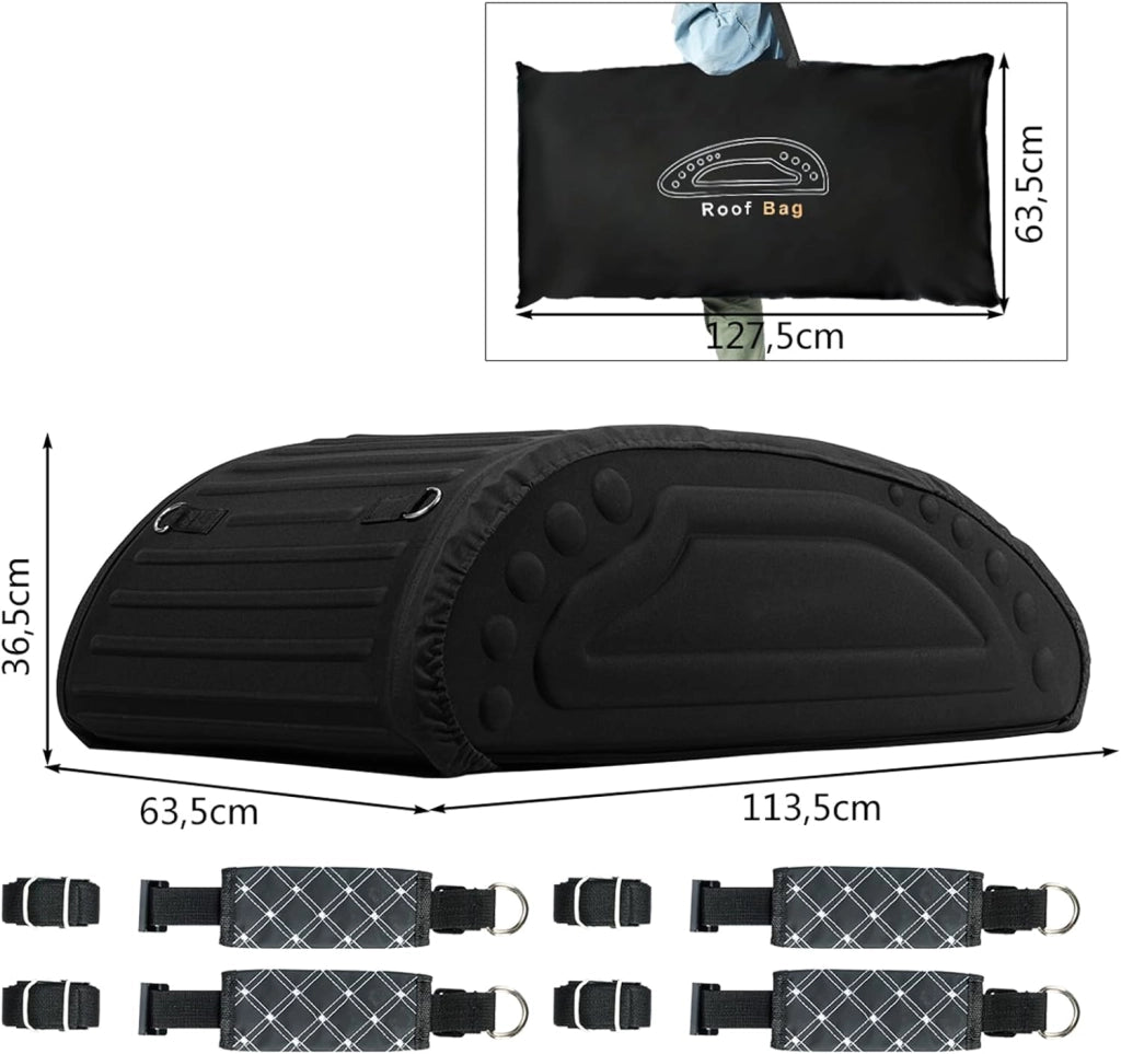 Borsa da Tetto per Auto Impermeabile 14Cu.Ft/400L, Box Tetto Universale Pieghevole con Borsa+ 4 Cinghie Rinforze+ 4 Ganci, Portabagagli per Tutti i Veicoli con/senza Barre Portapacchi
