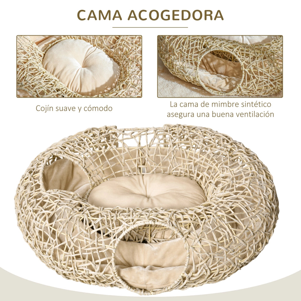 Letto per Gatti ¨C zephmum ¨C 78x69x22 cm Legno Naturale con Cuscino