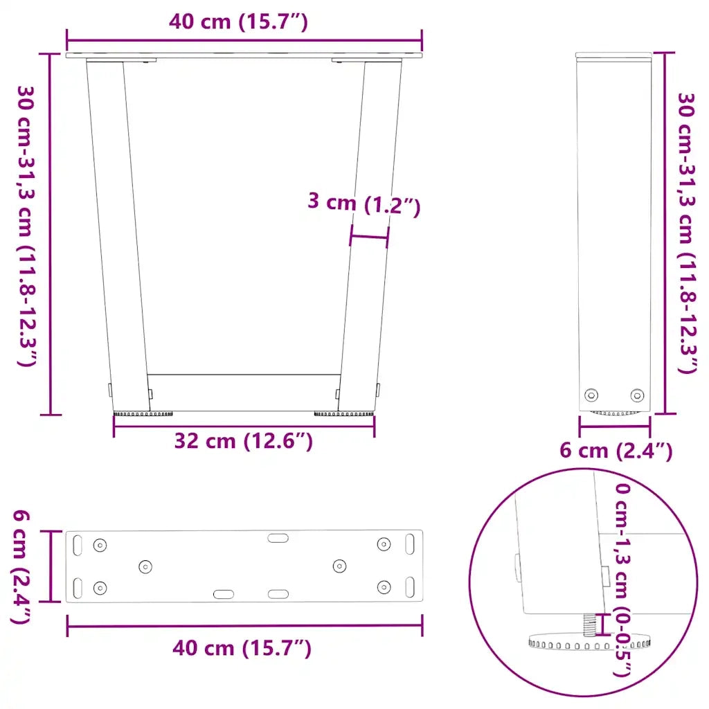 Gambe per Tavolino da CaffÃ¨ a Forma di V 2 pz Antracite 40x(30-31,3) cm Acciaio