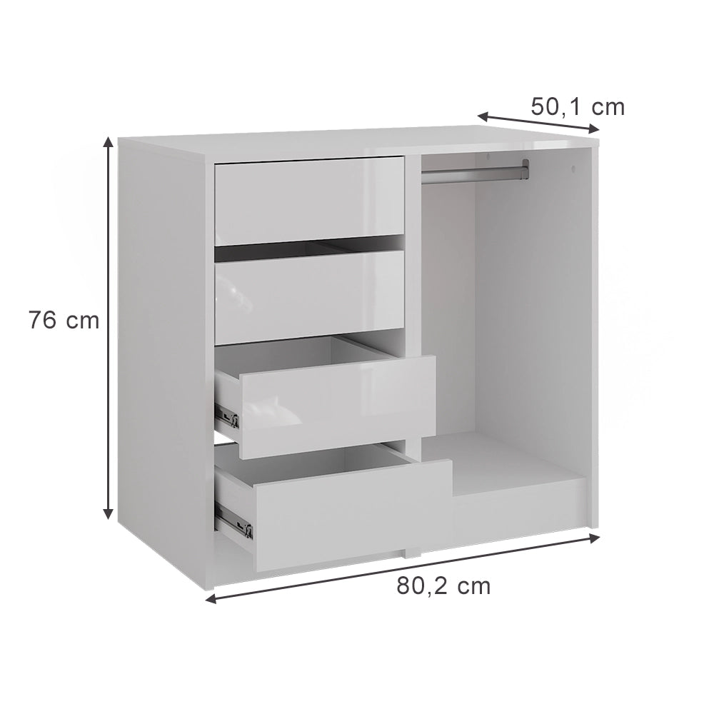 Vicco Cassettiera per camera da letto Bianco/bianco lucido 80.2 x 76 cm 2 parti