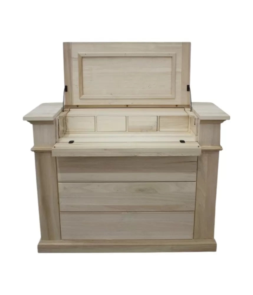 cassettiera 7 cassetti classica con ribalta legno massello grezzo 126x53x98 (530) - Mobili 2G