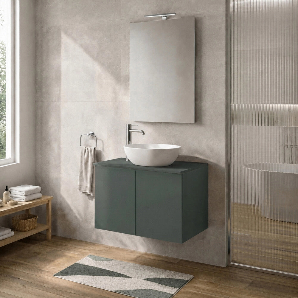 Mobile bagno sospeso 80 cm verde due cassetti push-pull e lavabo Tierra