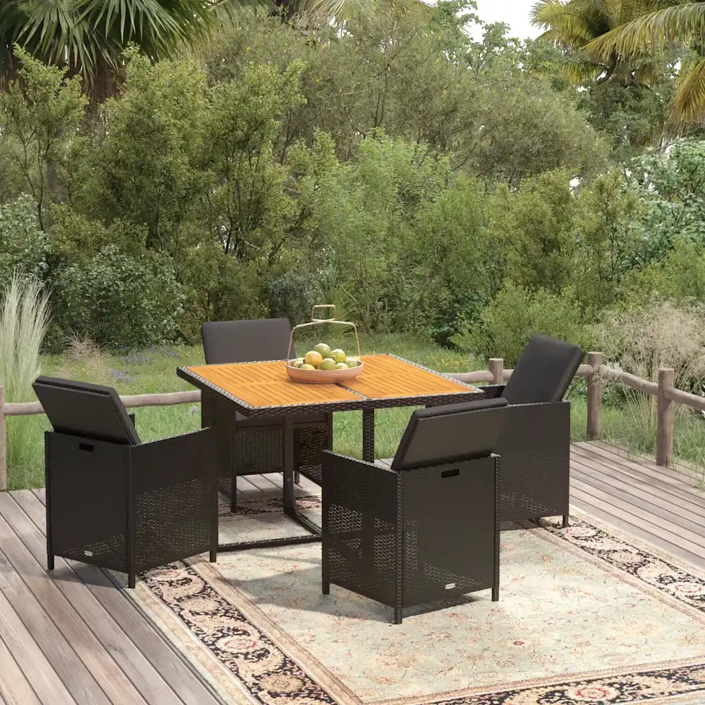 Set da Pranzo da Giardino 5 pz | Set Salotto da Giardino con Cuscini in Polyrattan Nero