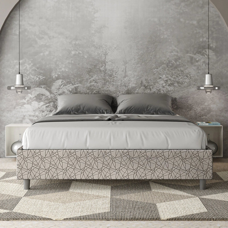 Letto Sommier imbottito Matrimoniale 160x210 cm tessuto Era Azelia - Con rete,Grigio