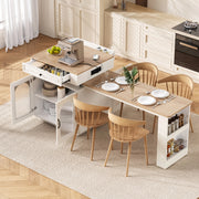 Isola cucina con tavolo estraibile LED e prese, bianca