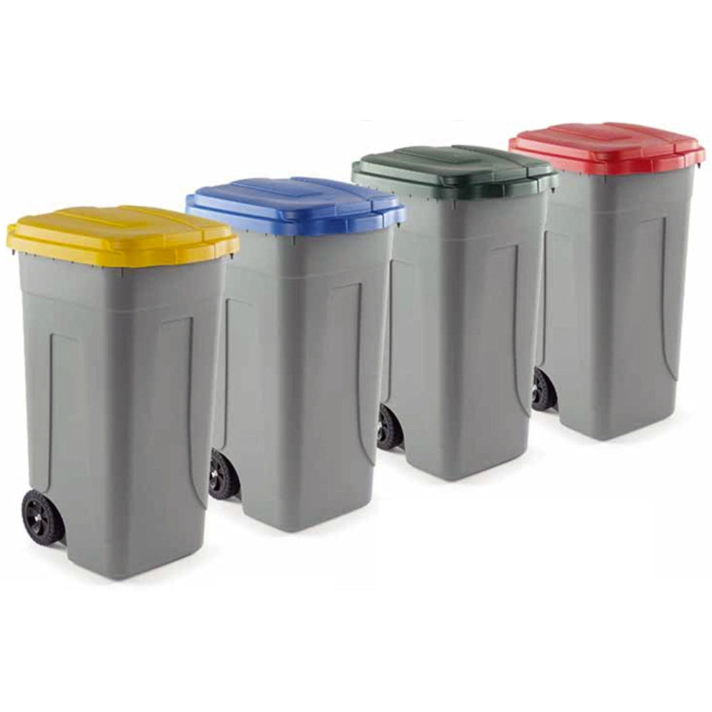 Trade Shop - Bidone Raccolta Differenziata 100 Litri Con Coperchio Colorato E Ruote 1 Solo Pz - Giallo
