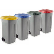Trade Shop - Bidone Raccolta Differenziata 100 Litri Con Coperchio Colorato E Ruote 1 Solo Pz - Giallo