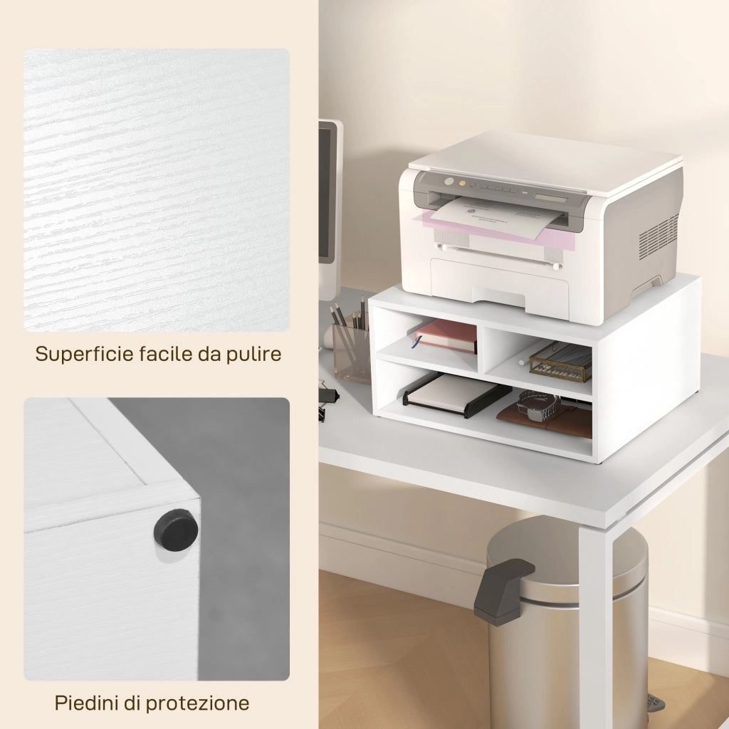 Mobile Porta Stampante con 3 Ripiani a 2 Livelli 47x40x22,5 cm in Truciolato Bianco