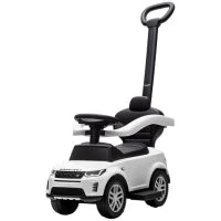 Macchina Cavalcabile Licenza Land Rover con Maniglia e Barriera, in PP e Acciaio, 84x40x94.5 cm, Bianco