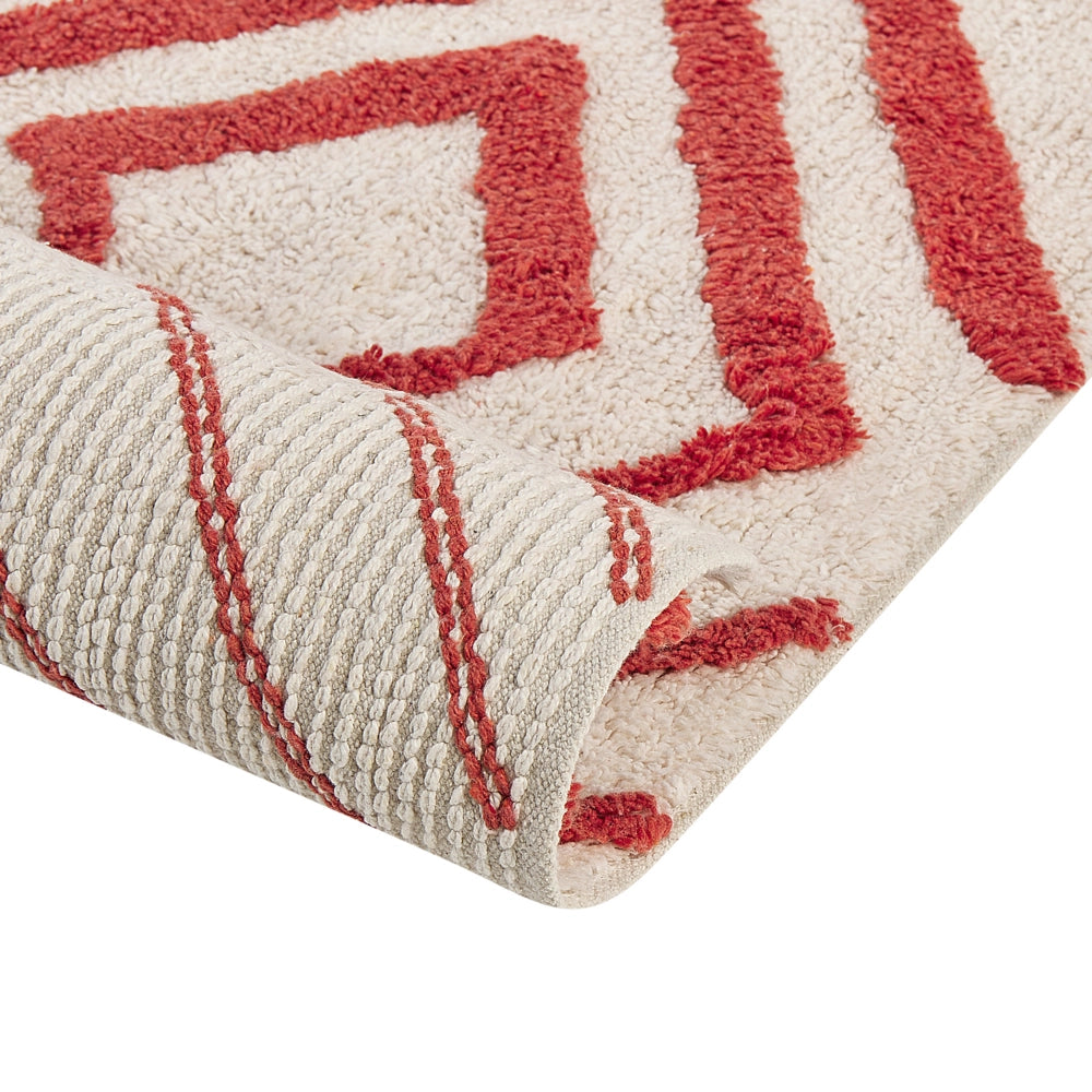Tappeto in cotone bianco e rosso motivo a geometrico 160 x 230 cm camera da letto soggiorno ingresso