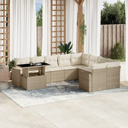 Set Divano da Giardino 10 pz con Cuscini Beige in Polyrattan