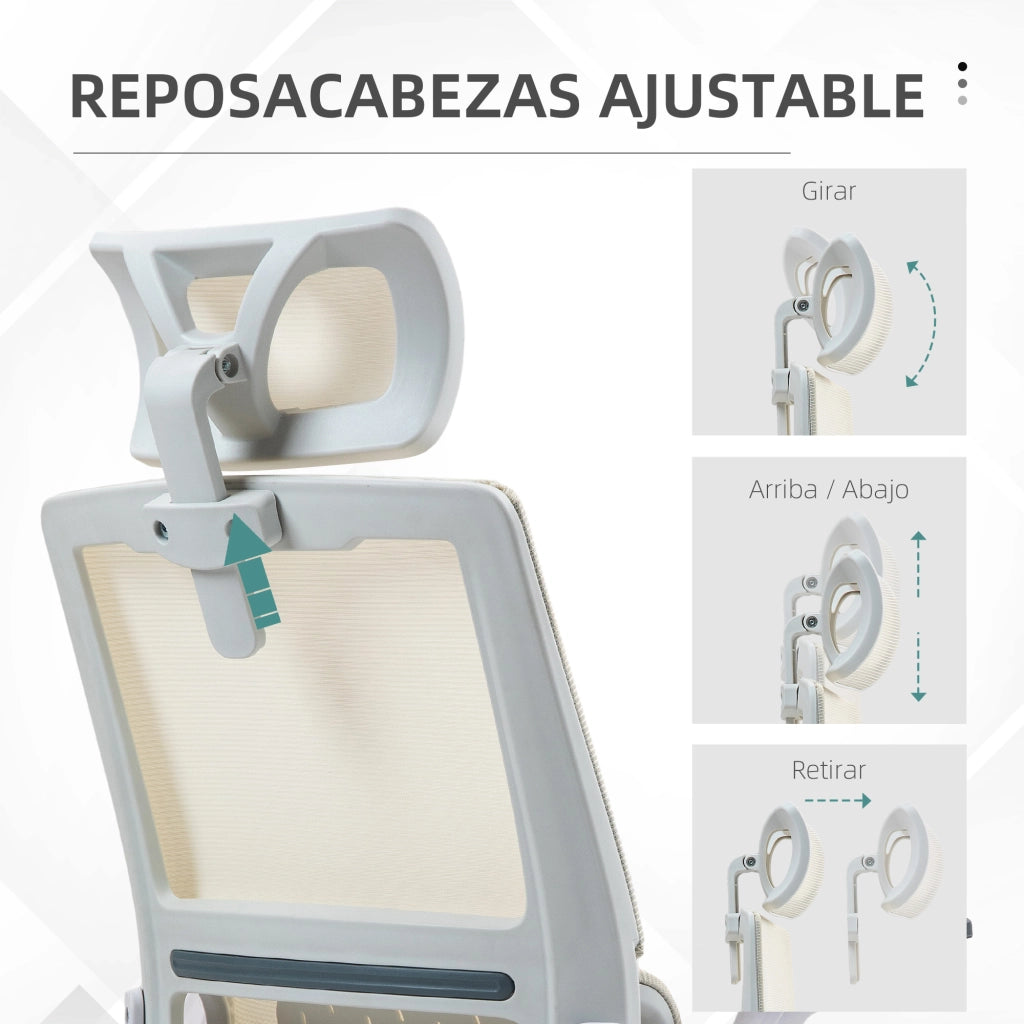 Sedia da Ufficio in Rete ¨C zephmum ¨C Regolabile in Altezza con Schienale e Braccioli Beige