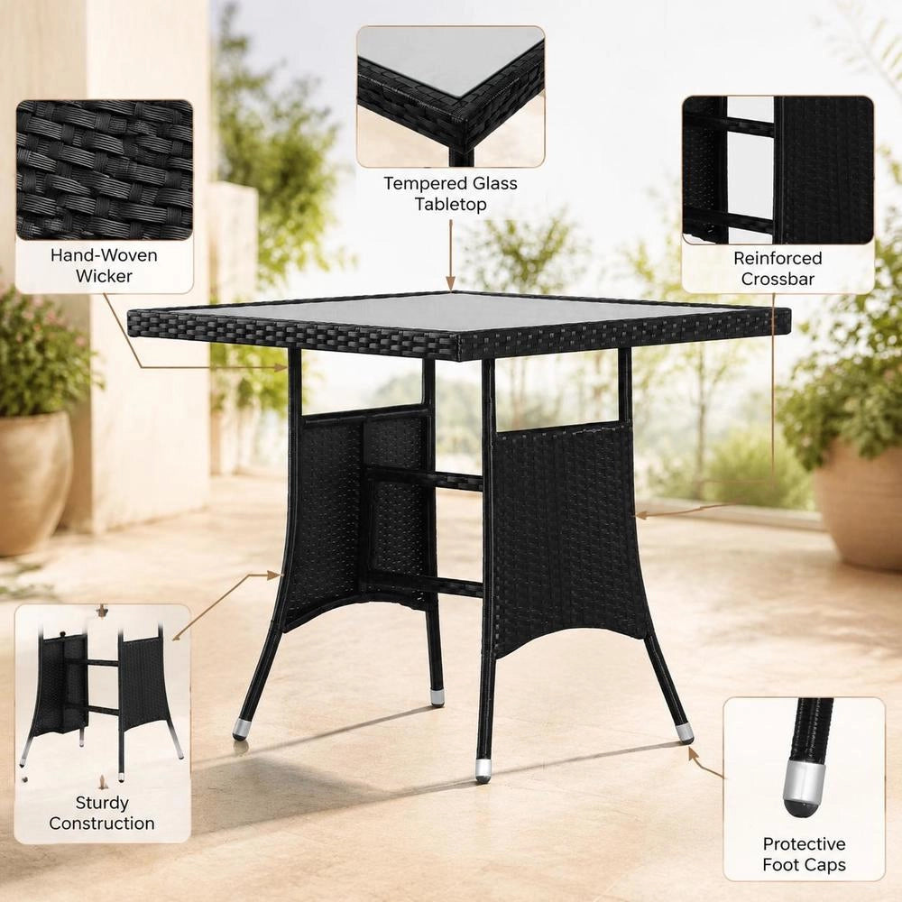 Garden Table, Black, 80 X 80 X 74 Cm, Poly Rattan