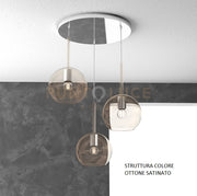 SOSP. OTTONE SAT. TONDA 3 LUCI VETRI TUTTI MEDIO AMBRA 1155OS-S3 TM-AM