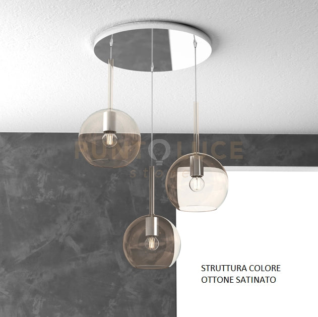 SOSP. OTTONE SAT. TONDA 3 LUCI VETRI TUTTI MEDIO AMBRA 1155OS-S3 TM-AM