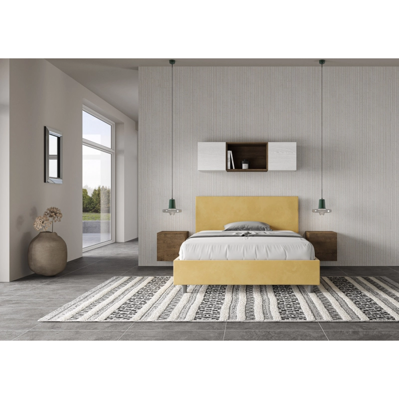 Letto imbottito Matrimoniale francese 140x190 cm Adele - Con rete,Microfibra,Ocra