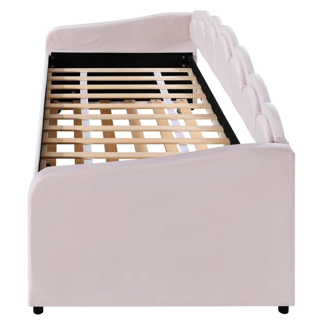 Divano letto 90x200 cm estraibile; LED; velluto; rosa (Senza materasso)