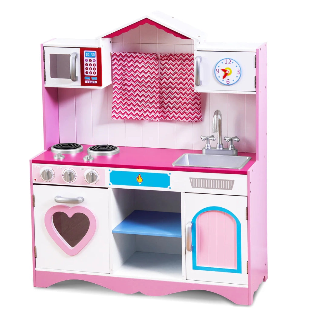 Cucina per bambini in legno 82 x 30 x 100,5 cm con accessori realistici e contenitori in stile scandinavo in rosa 20_0020165