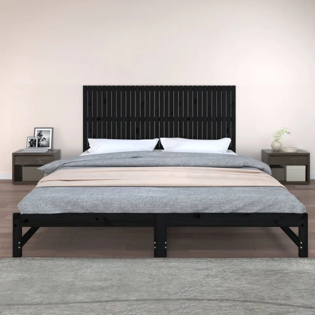 Testiera | Testata da Parete Nera 204x3x90 cm in Legno Massello di Pino