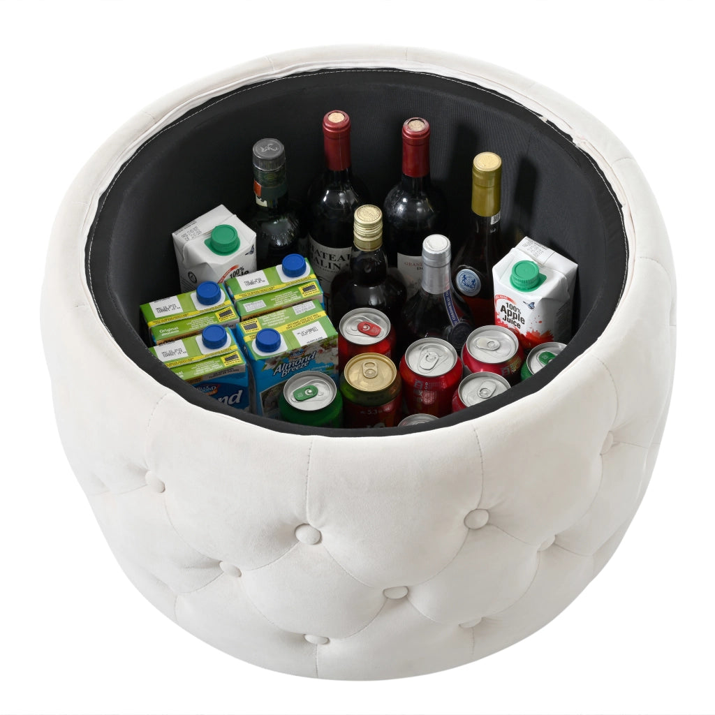 Pouf contenitore 2 pezzi salvaspazio 4 in 1 con vassoio rimovibile e vano interno in velluto beige 59,6 × 59,6 × 38 cm