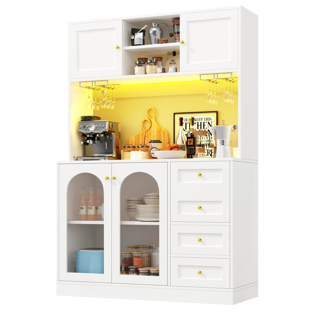 Credenza da Cucina con Ante e Cassetti; LED con Controllo da App; in MDF; 120 x 40 x 188 cm; Bianco