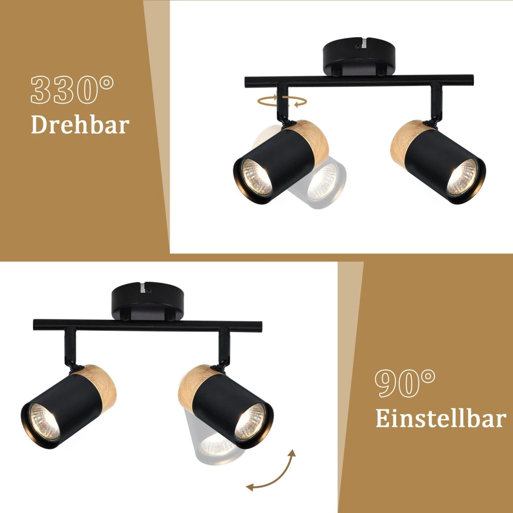ZMH Faretto da soffitto legno 2 luci GU10 orientabili 330° per camera letto