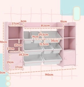 Libreria portagiochi per bambini rosa con 8 box estraibili