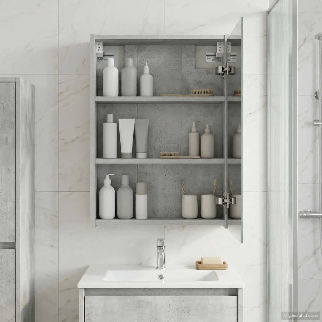 Mobiletto per specchio da bagno con lo scaffale Grigio cemento 889138