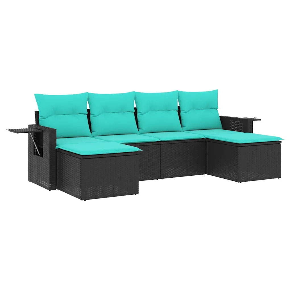 Set Divani da Giardino 6 pz con Cuscini Nero in Polyrattan 3220516