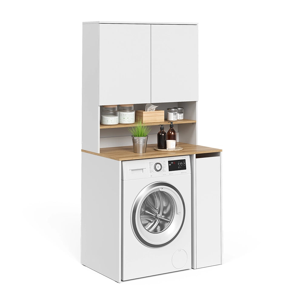 Armadio per lavatrice Viktor Bianco/Rovere artigianale 93.6 x 88.2 cm 2 parti con ripiano Vicco