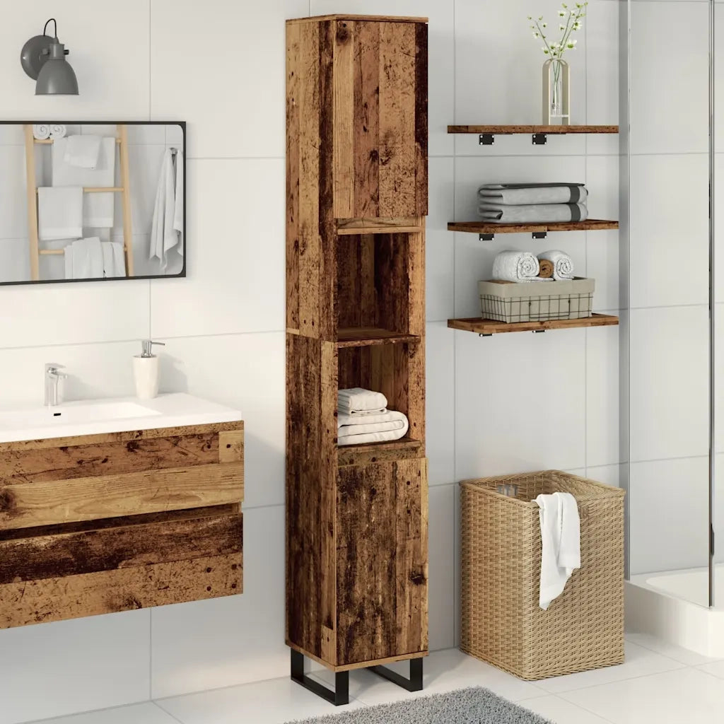 Armadietto Bagno Legno Antico 30x30x190 cm in Legno Multistrato
