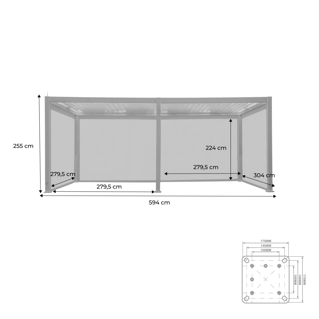 Pergola bioclimatica 3x6m elettrica in alluminio con led + 4 tende 3m,