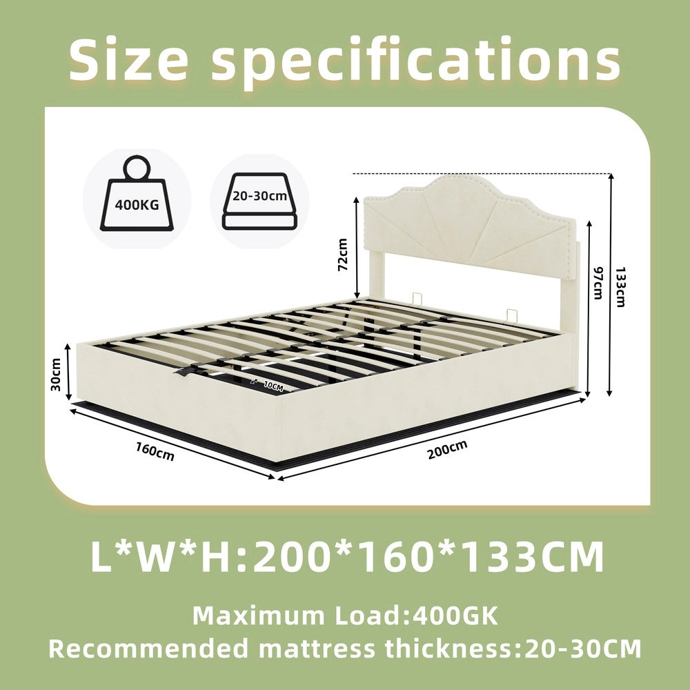 Letto Contenitore Imbottito ¨C MINIMAL ¨C Velluto Beige 160x200 con Idraulico