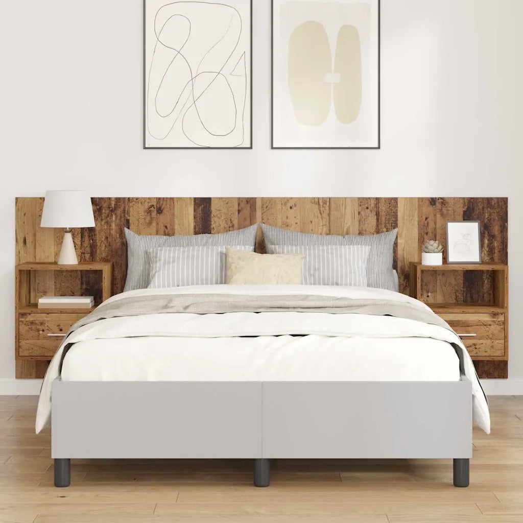 Testata con Comodino 3 pz-Set di 3 Testiera con Contenitore Legno vecchio Legno multistrato 639993