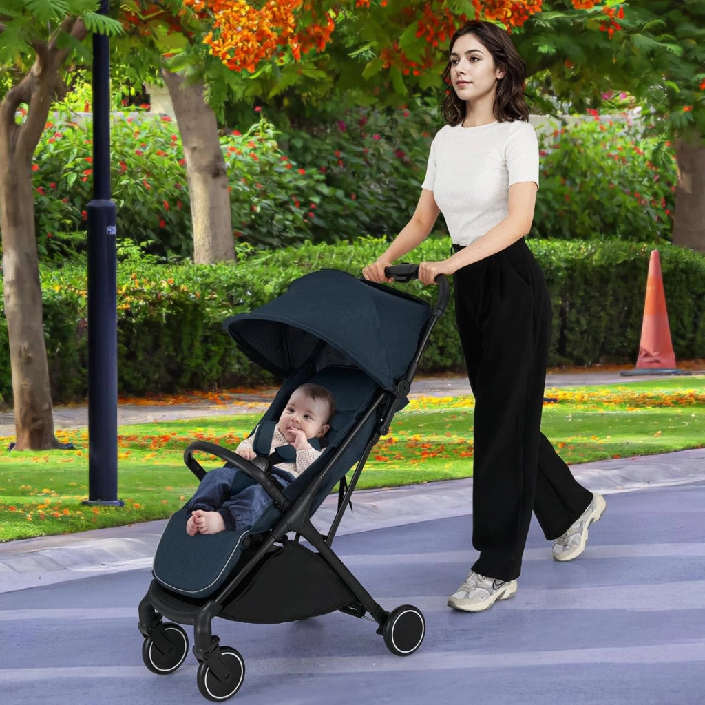 Passeggino Leggero per Bambini, Passeggino da Viaggio con Schienale Regolabile, Passeggino Portatile per Bambini con Schienale Reclinabile e Cappotta Regolabile, per Bambini 0-3 Anni (Blu)