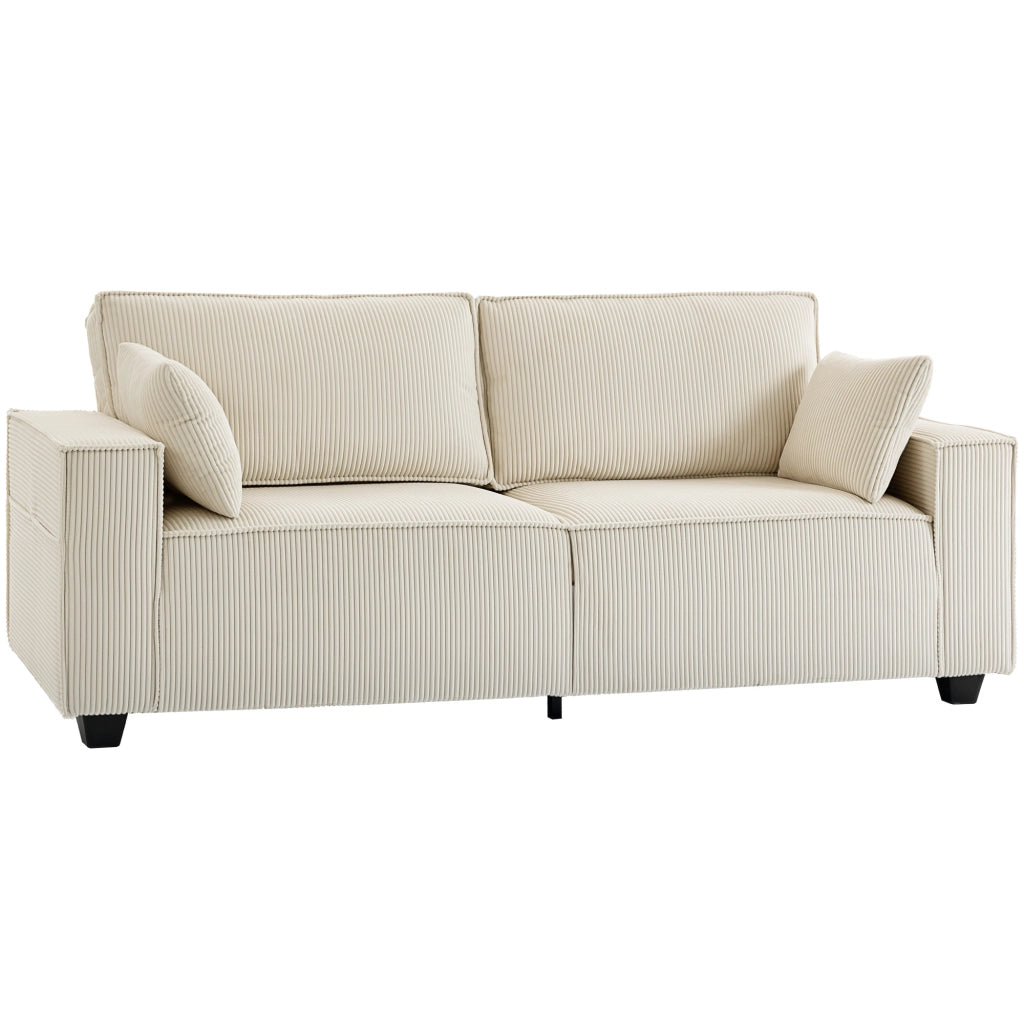 Divano 3 Posti in Velluto ¨C Zephmum ¨C 218x98x90 cm, Beige, Cuscini a Molle