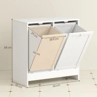 kleankin Mobile Portabiancheria con 2 Scomparti a Ribalta in Legno, 66x33x68cm, Bianco