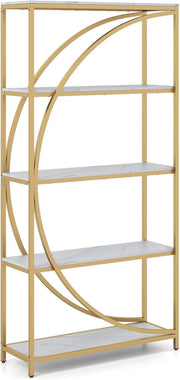 Libreria a 5 piani autoportante con 5 ripiani aperti, scaffale da esposizione industriale con design a mezzaluna per casa e ufficio, 86 x 30 x 175 cm (bianco)