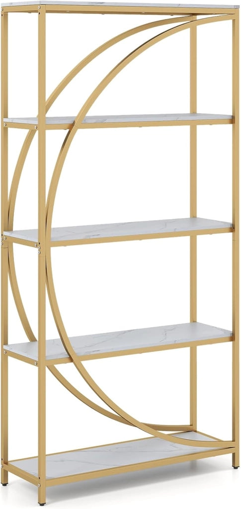 Libreria a 5 piani autoportante con 5 ripiani aperti, scaffale da esposizione industriale con design a mezzaluna per casa e ufficio, 86 x 30 x 175 cm (bianco)