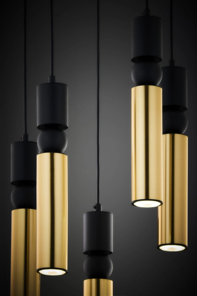 Lampadario moderno tondo Ø37 nero oro 5xGU10 Alas Jupiter