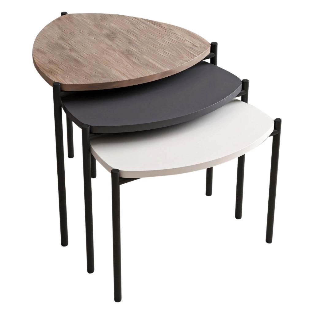 Carro, Tavolino da Salotto set 3 Pezzi, 45x45x45h cm Nero