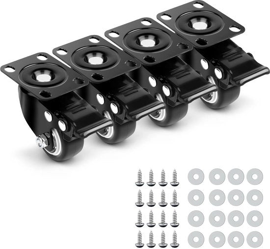 Pneumatici per mobili 4 pezzi, 40 mm, pesanti con freno, 360°, per mobili fino a 200 kg, pneumatici silenziosi con viti e anelli per trasporto mobili, scrivania e cassetti.