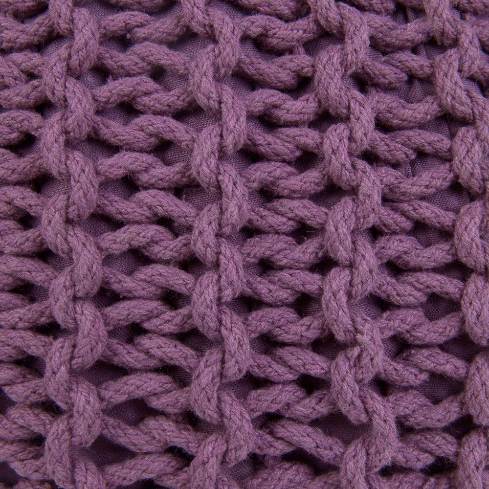 Pouf ottomana viola in cotone lavorato a maglia perline EPS riempimento rotondo piccolo poggiapiedi 50 x 35 cm
