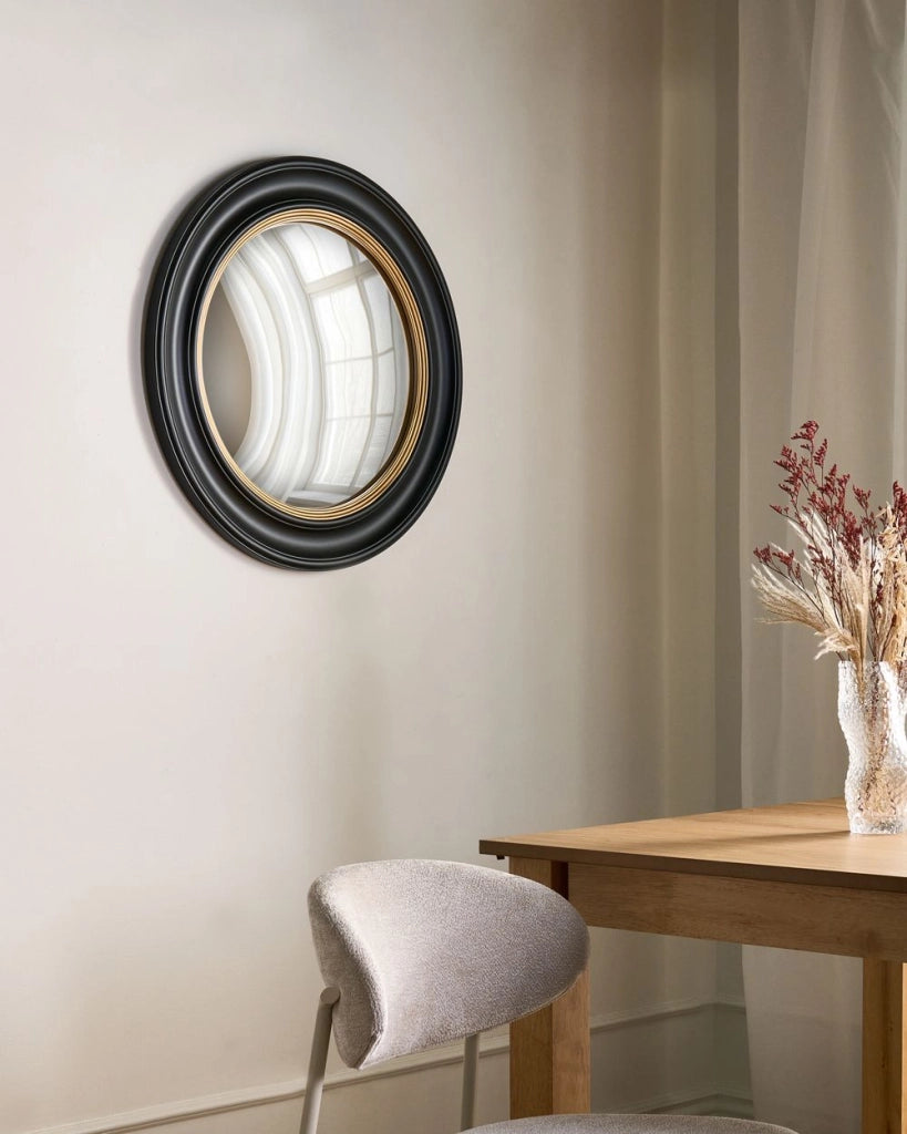 Specchio nero da parete 66 x 66 cm con cornice decorativa moderna rotonda