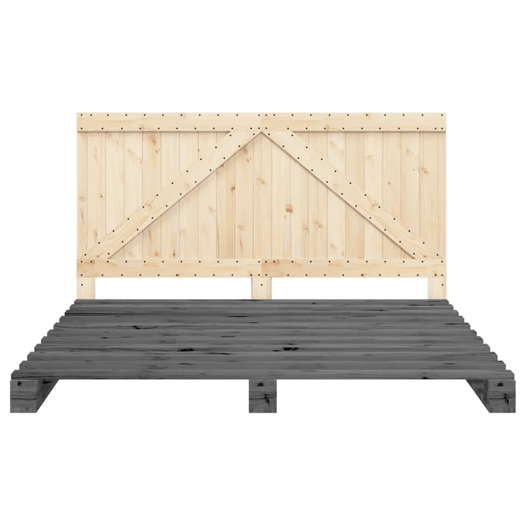 Giroletto con Testiera Grigio 200x200 cm Legno Massello di Pino