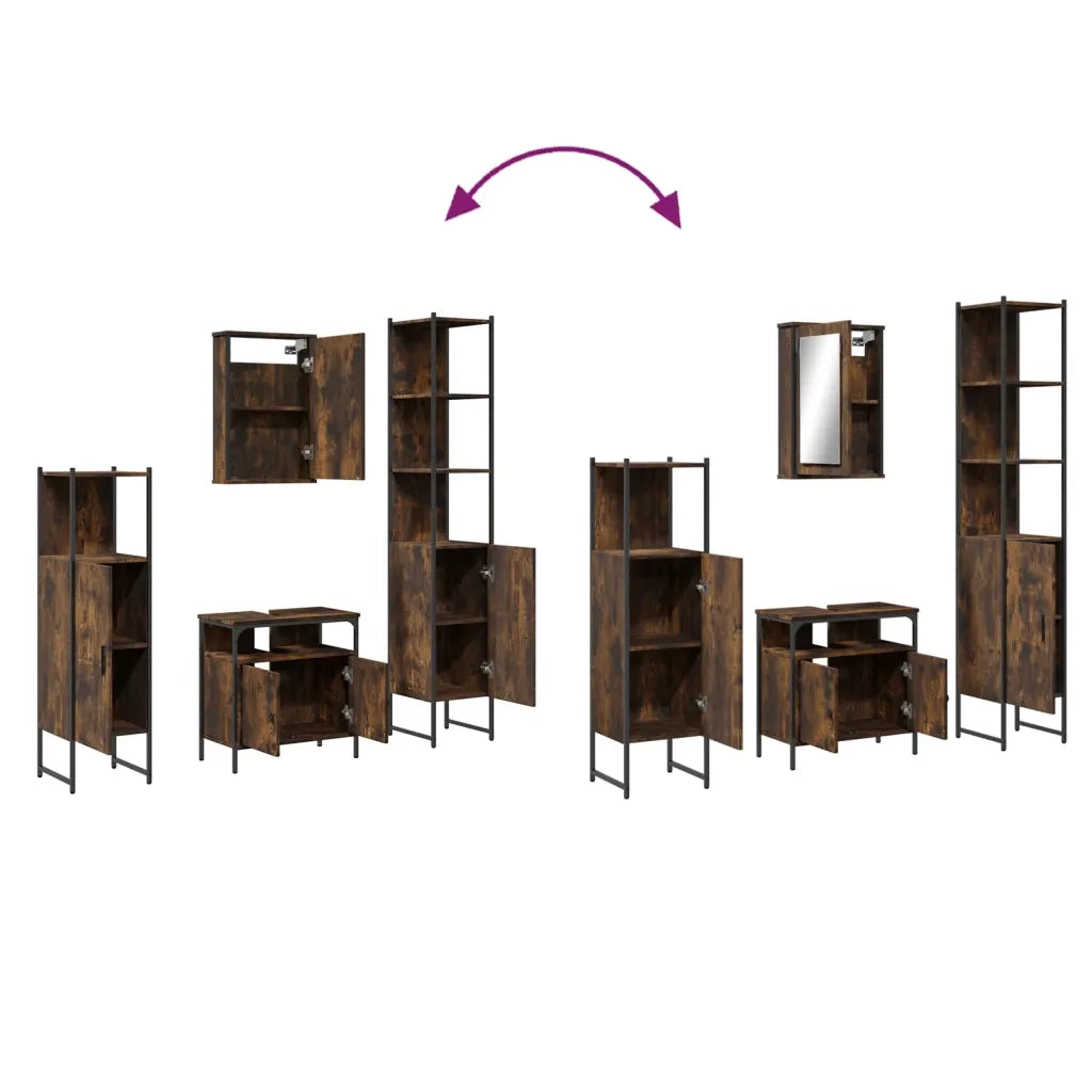 Set Mobili da Bagno | Armadio da bagno 4 pz Rovere Fumo in Legno Multistrato