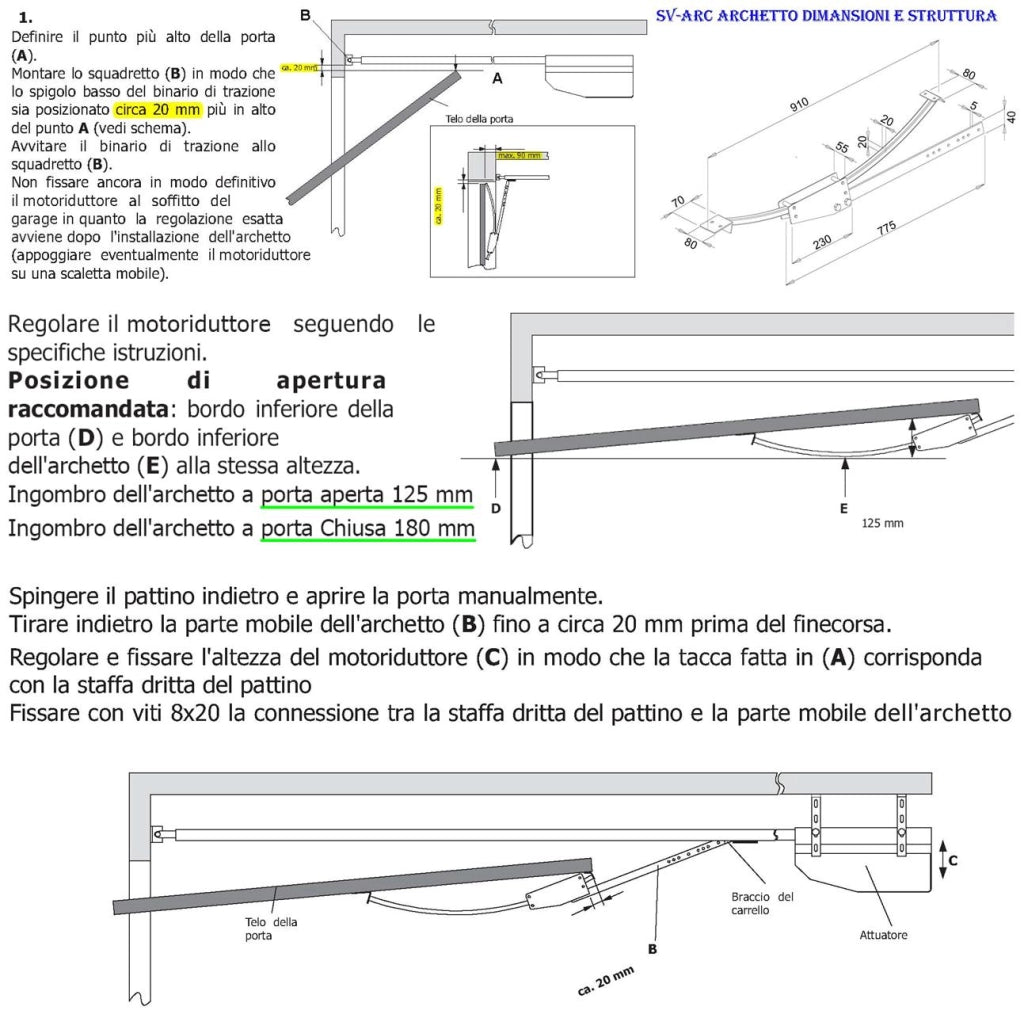 Adattatore Braccio Oscillante Archetto Porte Basculanti a Contrappesi di Qualsiasi Marca e Tipo in Acciaio Zincato Sopporta Fino a 200 Kg Evita Oscillazioni e Flessioni Laterali Dimensioni L910XS80 mm